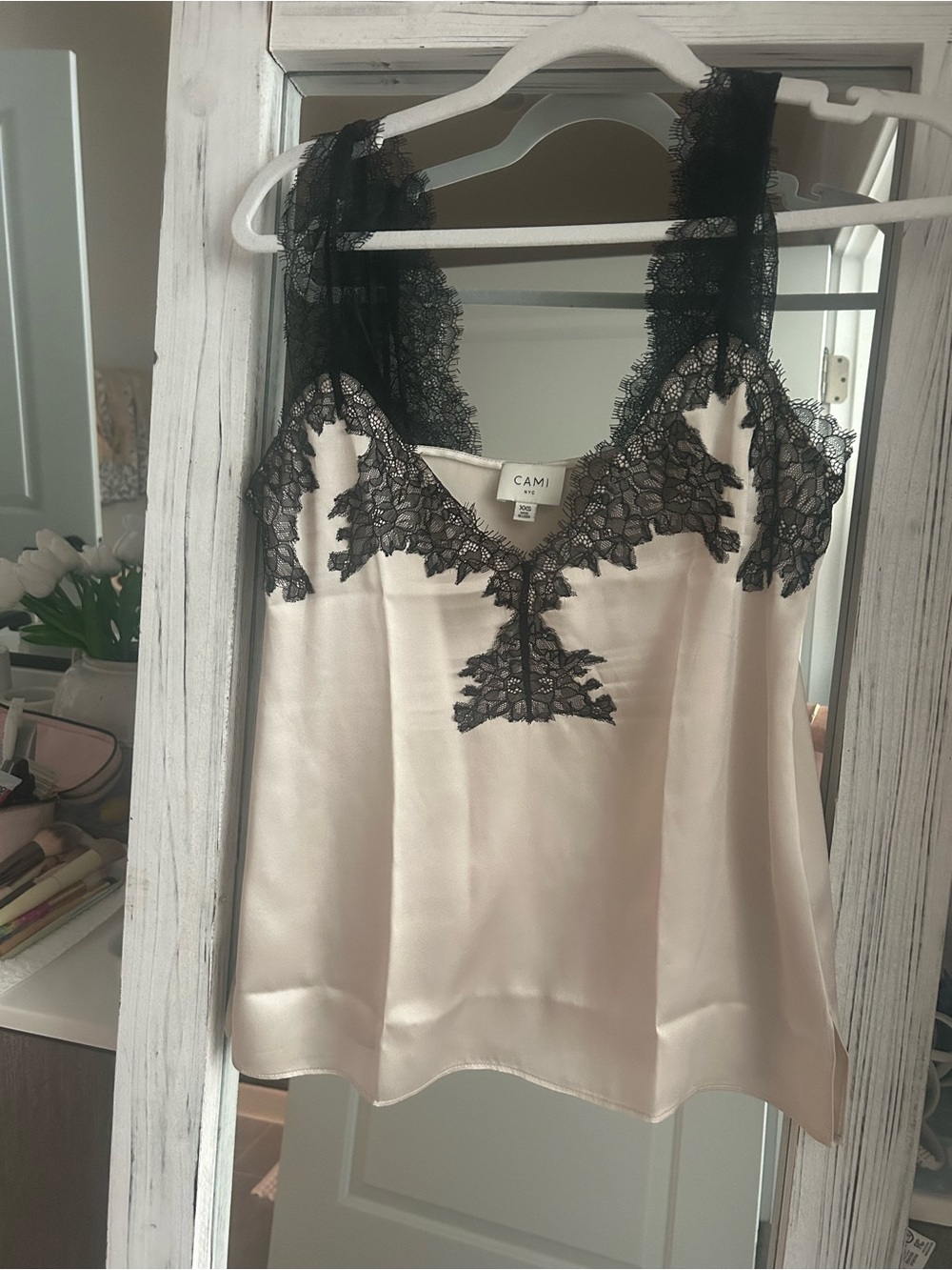 Cami NYC Silk-Blend Camisole in Blush with Black Lace